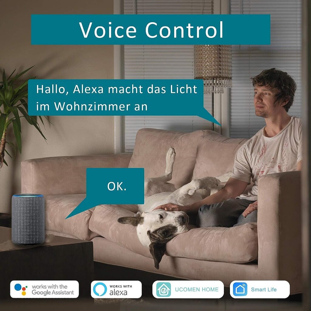 Nutikas kaugpesa Ucomen, WLAN, Amazon Alexa/Google Home/Tuya, taimer, 4tk, valge hind ja info | Lülitid ja pistikupesad | kaup24.ee