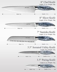 Набор кухонных ножей Euna, 5 шт., черные цена и информация | Ножи и аксессуары для них | kaup24.ee