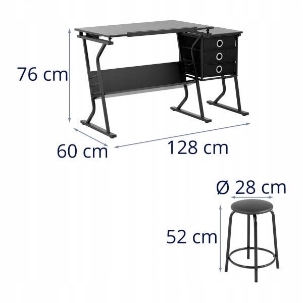 Joonistuslaud tooliga Fromm & Starck Star_Desk_39 128 x 60 x 76 cm must hind ja info | Arvutilauad, kirjutuslauad | kaup24.ee