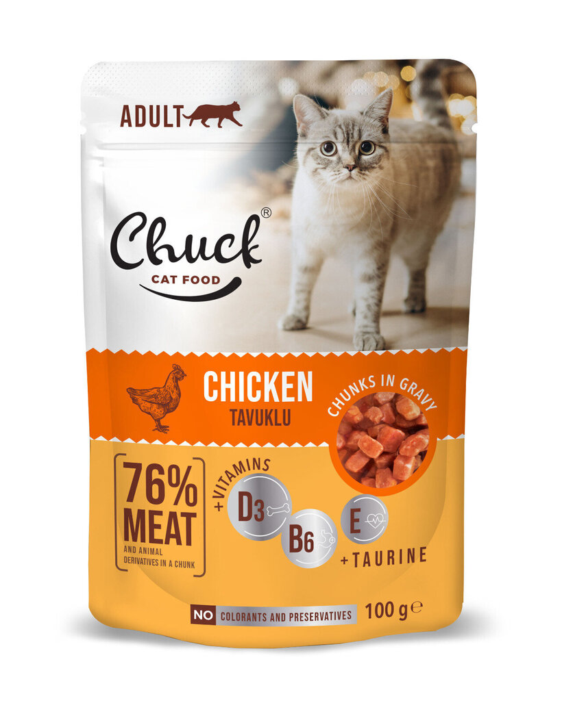 Chuck Pouch Adult with Chicken konserv täiskasvanud kassidele kanaga, 100 g x 24 tk hind ja info | Konservid kassidele | kaup24.ee