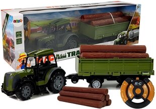 Зеленый трактор с дистанционным управлением и прицепом для бревен цена и информация | Игрушки для мальчиков | kaup24.ee