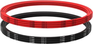 Гибкий кабель для электричества с силиконовой изоляцией 22 AWG, 5 метров [2,5 м Черный и 2,5 м Красный] Сопротивление высоким температурам цена и информация | Кабели и провода | kaup24.ee