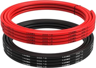 Гибкий 5 метровый силиконовый электрический кабель 14 AWG [2,5 м Черный и 2,5 м Красный] Стойкость к высоким температурам, Обладает Укрепленной Оболочкой цена и информация | Кабели и провода | kaup24.ee