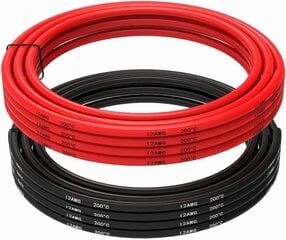 Гибкий 5-метровый кабель из силикона 12 AWG [2,5 м Черный и 2,5 м Красный] с покрытием из оловянной меди для высокой температурной стойкости цена и информация | Кабели и провода | kaup24.ee