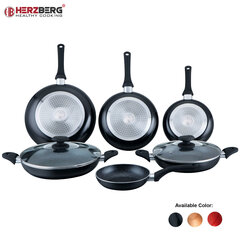 Herzberg HG-6010: 8-osaline marmorkattega kööginõude komplekt, must hind ja info | Köögitarbed | kaup24.ee