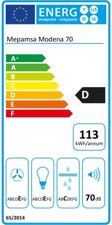 Mepamsa Modena 70 70 cm 400 m3/h 71 dB hind ja info | Õhupuhastid | kaup24.ee