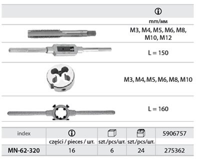 Keermelõikaja M3-M12. 16-osa цена и информация | Käsitööriistad | kaup24.ee