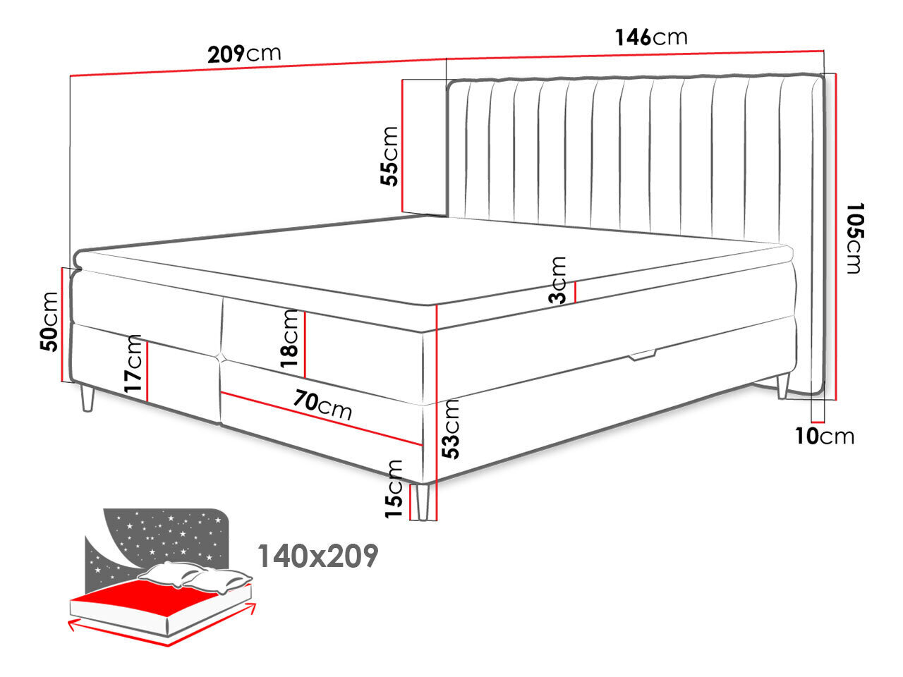 Kontinentaalvoodi Tango 140x200cm hind ja info | Voodid | kaup24.ee