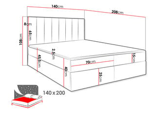 Двуспальная кровать Hugo 140x200см, красная цена и информация | Кровати | kaup24.ee