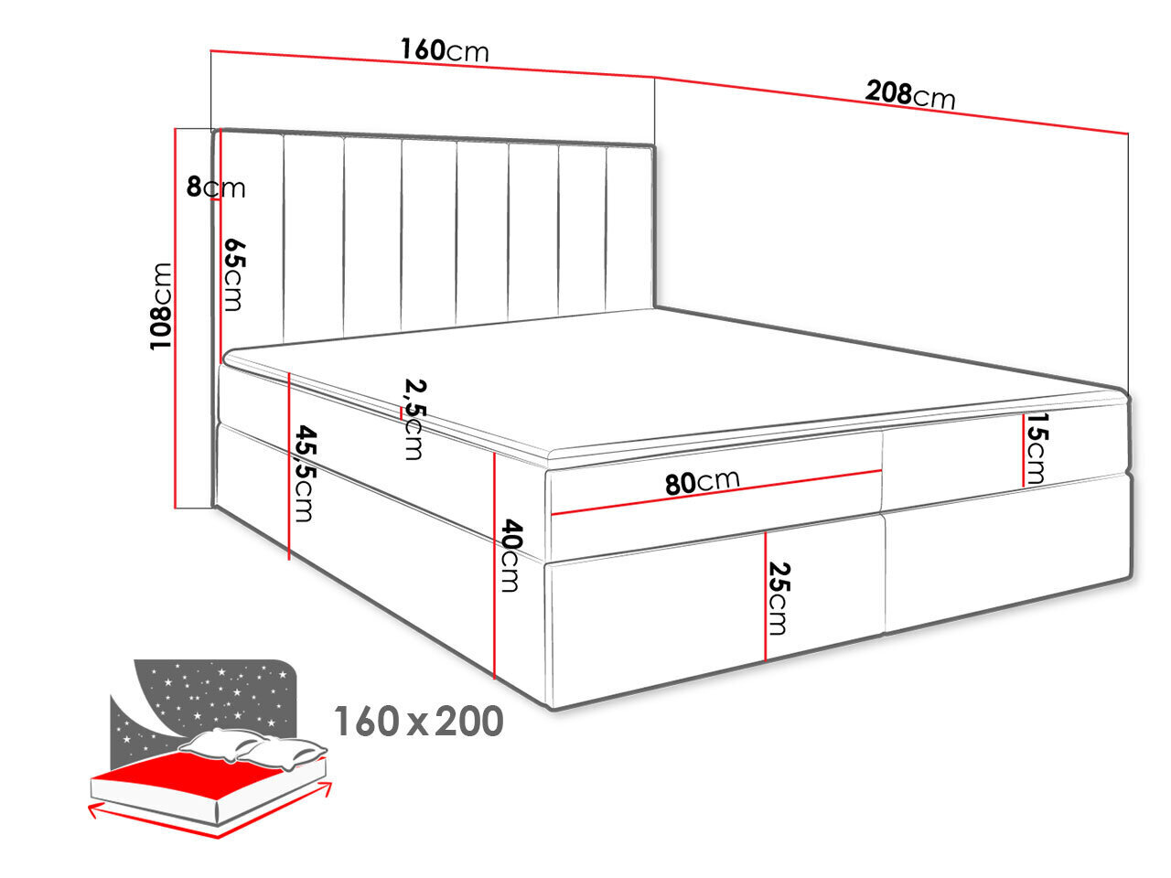 Kontinentaalvoodi Hugo 160x200cm hind ja info | Voodid | kaup24.ee