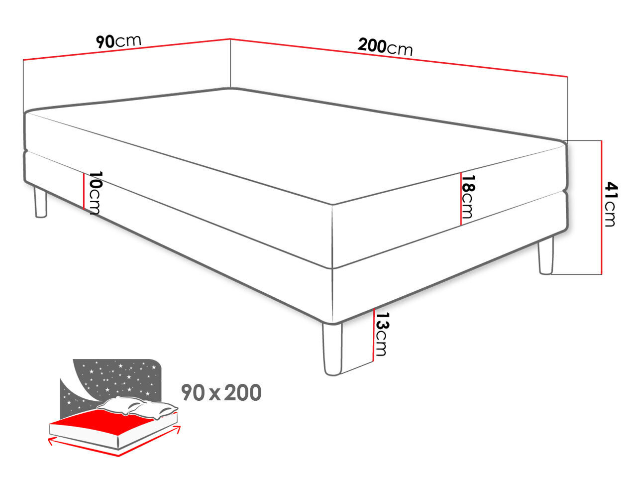 Voodi + madrats 90x200cm цена и информация | Voodid | kaup24.ee