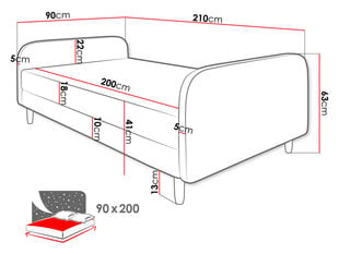 Кровать Moriba 3 90x200 см, черная цена и информация | Кровати | kaup24.ee