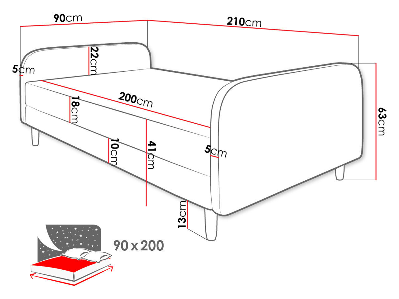 Voodi + madrats 90x200cm hind ja info | Voodid | kaup24.ee