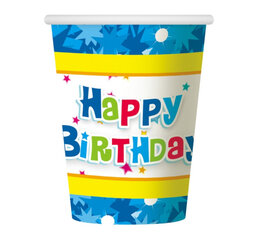 Одноразовые бумажные стаканчики "Happy Birthday" 270 мл цена и информация | Праздничная одноразовая посуда | kaup24.ee
