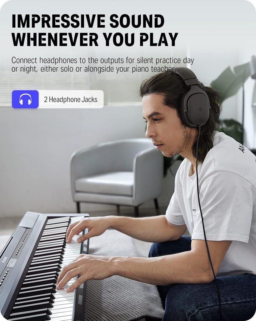 Donner DEP-20 digitaalklaver 88 klahviga täissuuruses kaalutud klaviatuur, kaasaskantav elektriklaver koos tugipedaaliga, toiteallikas hind ja info | Klahvpillid | kaup24.ee