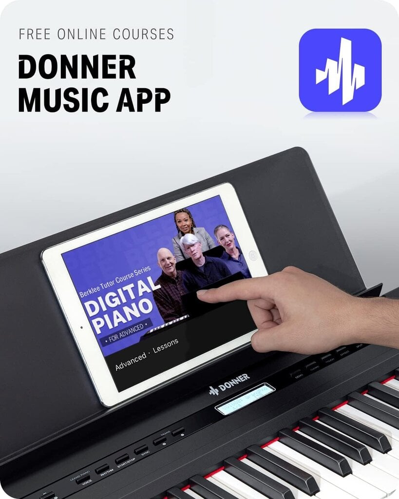 Donner DEP-20 digitaalklaver 88 klahviga täissuuruses kaalutud klaviatuur, kaasaskantav elektriklaver koos tugipedaaliga, toiteallikas hind ja info | Klahvpillid | kaup24.ee