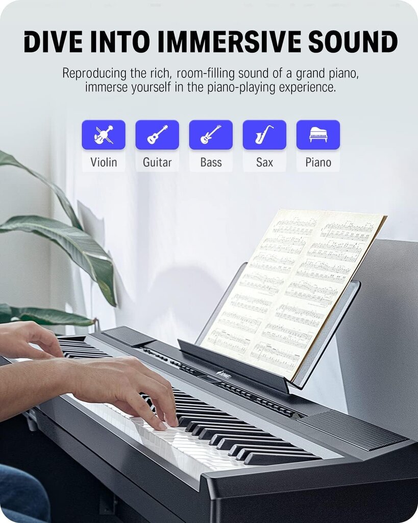 Donner DEP-20 digitaalklaver 88 klahviga täissuuruses kaalutud klaviatuur, kaasaskantav elektriklaver koos tugipedaaliga, toiteallikas hind ja info | Klahvpillid | kaup24.ee