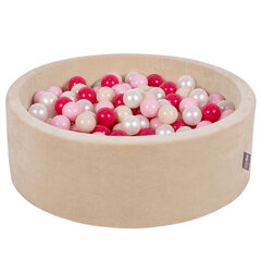 KiddyMoon Мягкая яма для мячей круглая 90X30 см/200 мячей, пенопластовый бархатный бассейн для детских игр с мячами, сделано в ЕС, песочный беж:пастельный беж/светло-розовый/жемчужный/темно-розовый цена и информация | Игрушки для малышей | kaup24.ee
