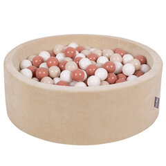 KiddyMoon Мягкая яма для мячей круглая 90X30см/200 мячей, пенопластовый бархатный бассейн для детских игр с мячами, сделано в ЕС, песочный беж:пастельный беж/лососевый розовый/белый цена и информация | Игрушки для малышей | kaup24.ee