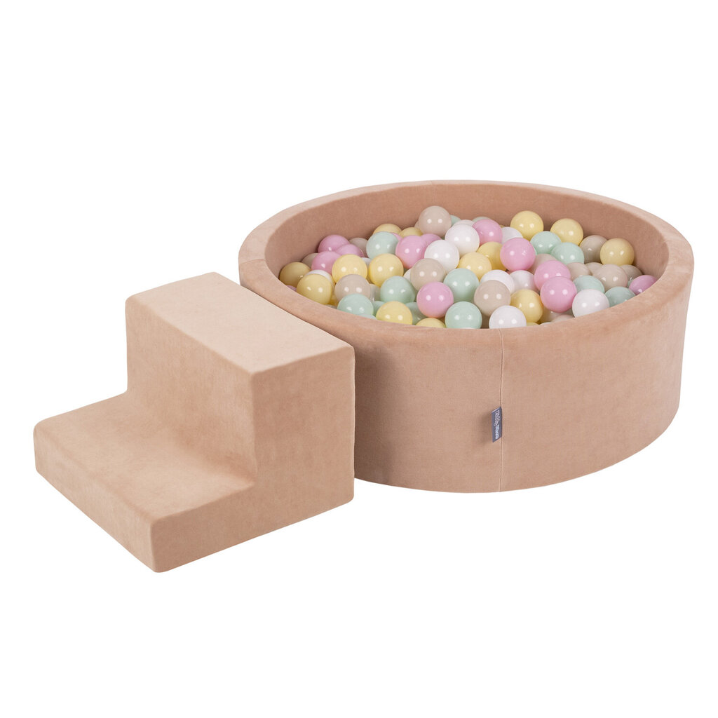 KiddyMoon mänguväljak Velvet Foam Velvet Round Ball Bath Ball Bath (200 palli) + Stuff Ball Pits beebidele mängida vannituba takistusrada, Made in the EU, Desert Pink: Pastellbeež/pastell hind ja info | Imikute mänguasjad | kaup24.ee