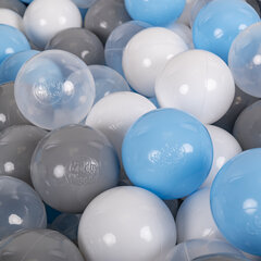 Детские пластиковые мячи KiddyMoon 300 Ø 7 см, делано в ЕС, серые/белые/прозрачные/голубые цена и информация | Игрушки для малышей | kaup24.ee