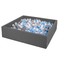 Квадратный бассейн с мячами KiddyMoon Square Ball Pool 120х30 см/600 шт. Ø 7 см, темно-серый: серый/белый/прозрачный/голубой цена и информация | Игрушки для малышей | kaup24.ee