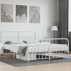 vidaXL metallist voodiraam peatsi ja jalutsiga, valge, 160 x 200 cm hind ja info | Voodid | kaup24.ee