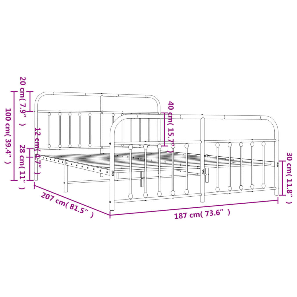 vidaXL metallist voodiraam peatsi ja jalutsiga, valge, 180 x 200 cm hind ja info | Voodid | kaup24.ee