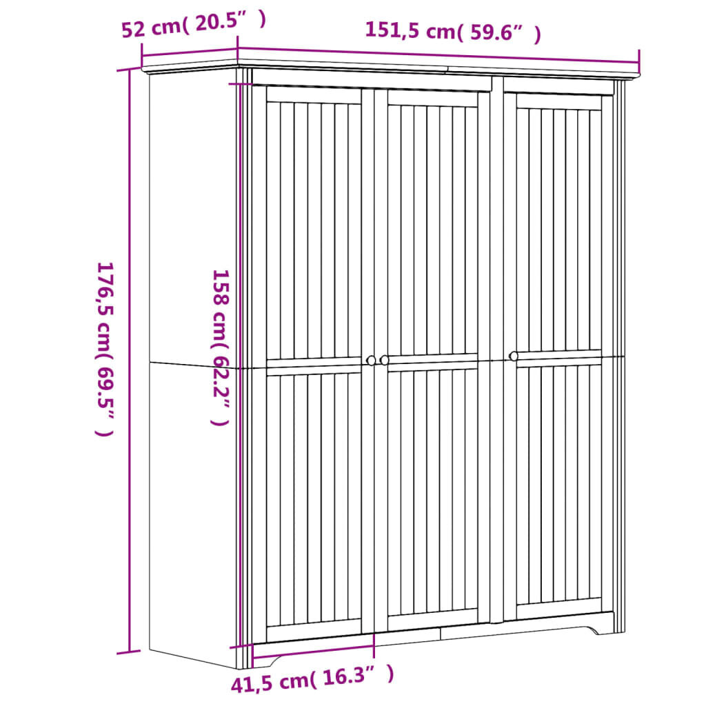 vidaXL riidekapp "Bodo", valge ja pruun, 151,5x52x176,5 cm, männipuit hind ja info | Kapid | kaup24.ee