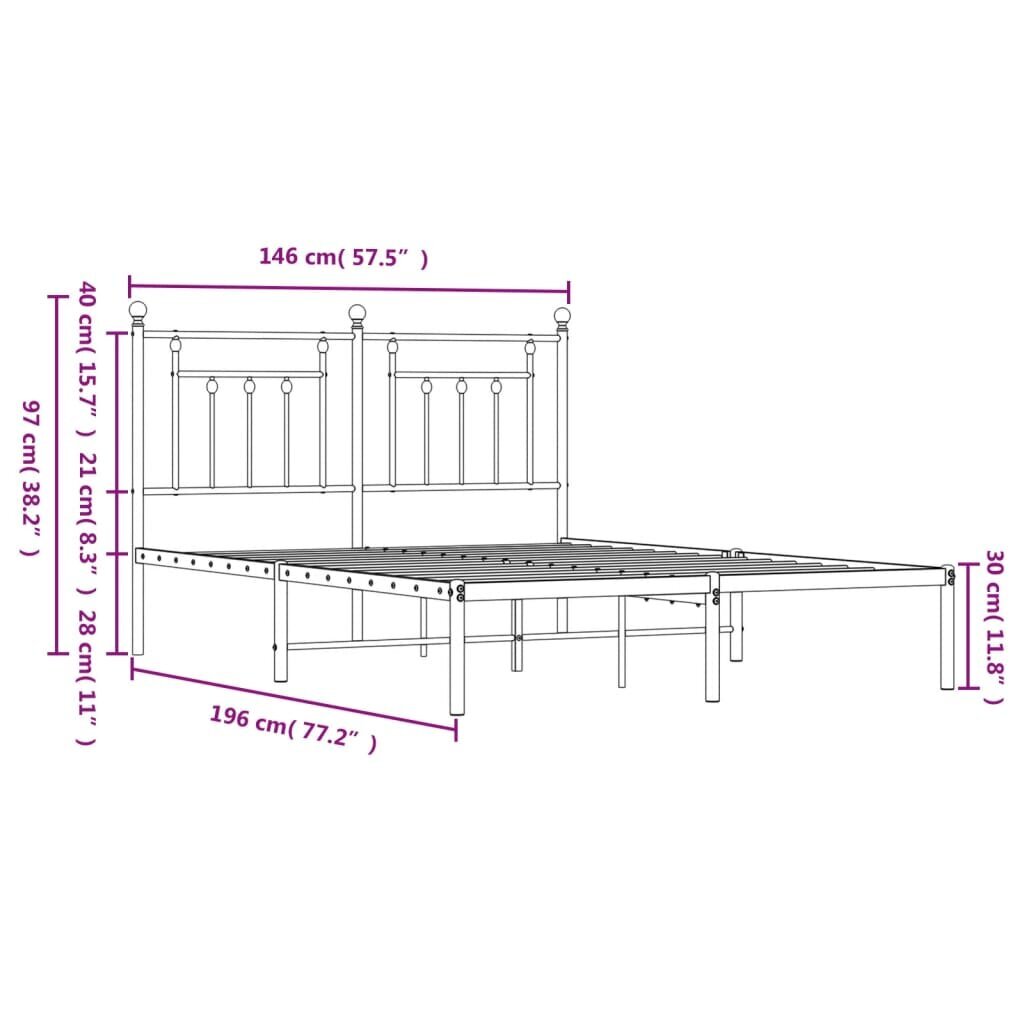 vidaXL metallist voodiraam peatsiga, valge, 140x190 cm hind ja info | Voodid | kaup24.ee