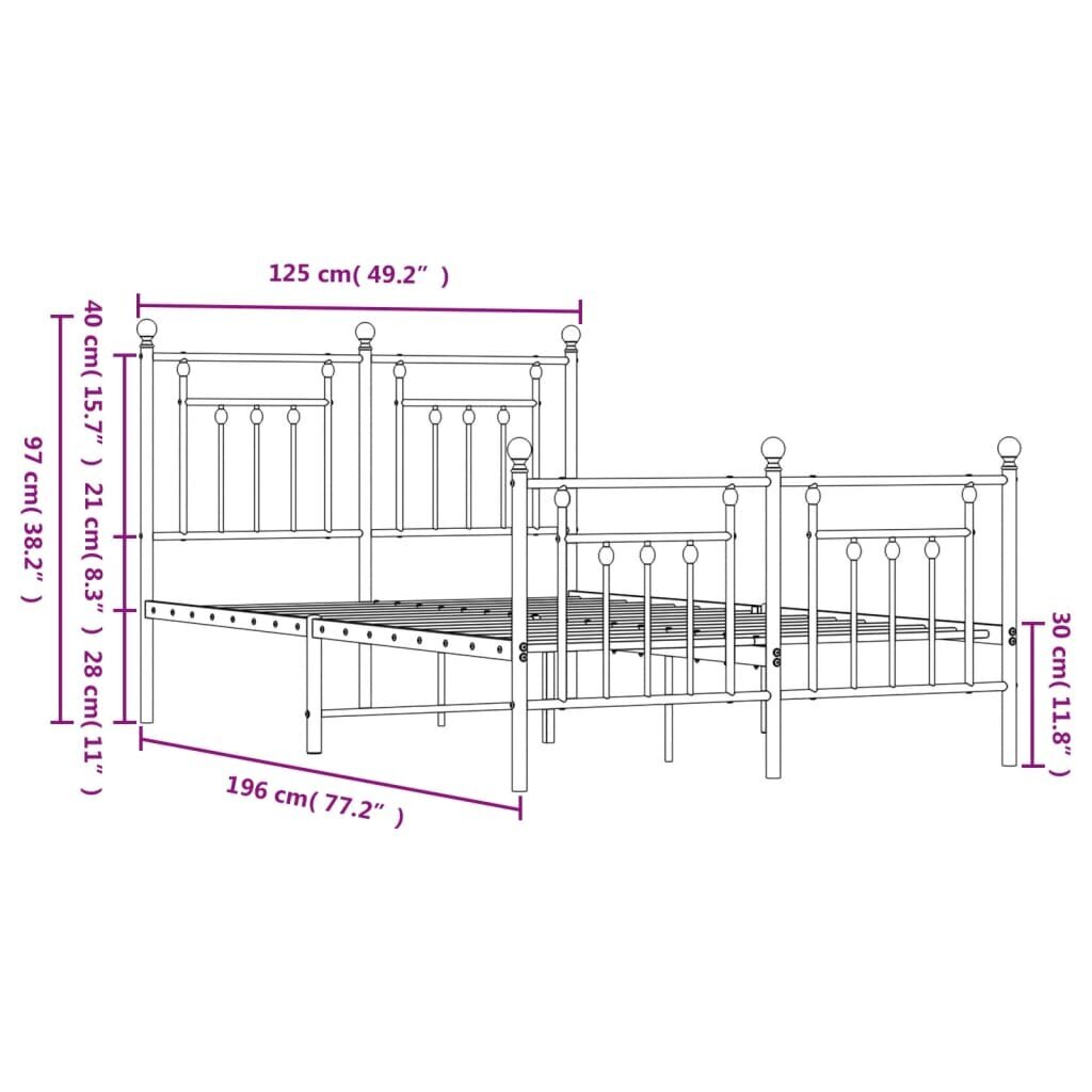 vidaXL metallist voodiraam peatsi ja jalutsiga, valge, 120 x 190 cm hind ja info | Voodid | kaup24.ee