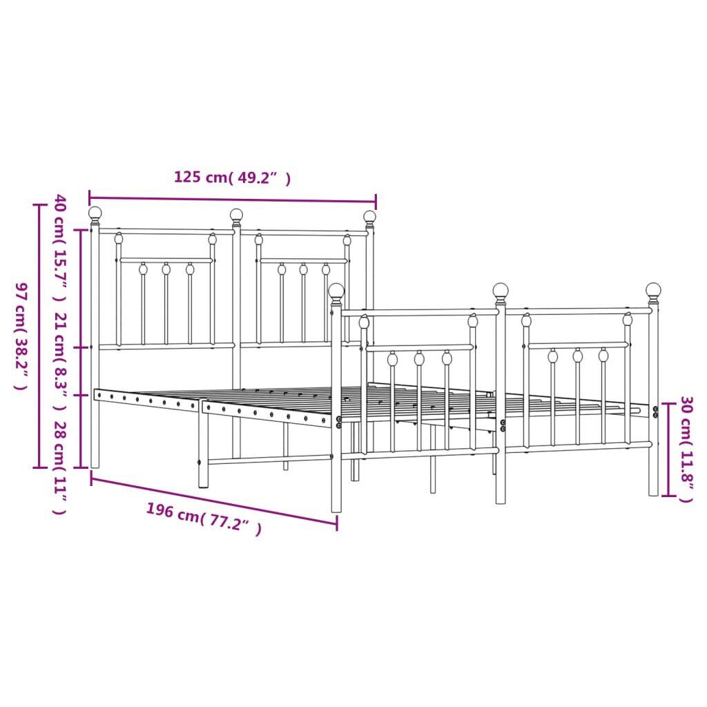 vidaXL metallist voodiraam peatsi ja jalutsiga, must, 120 x 190 cm hind ja info | Voodid | kaup24.ee