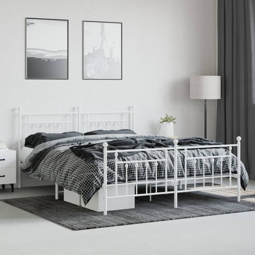 vidaXL metallist voodiraam peatsi ja jalutsiga, valge, 180 x 200 cm hind ja info | Voodid | kaup24.ee