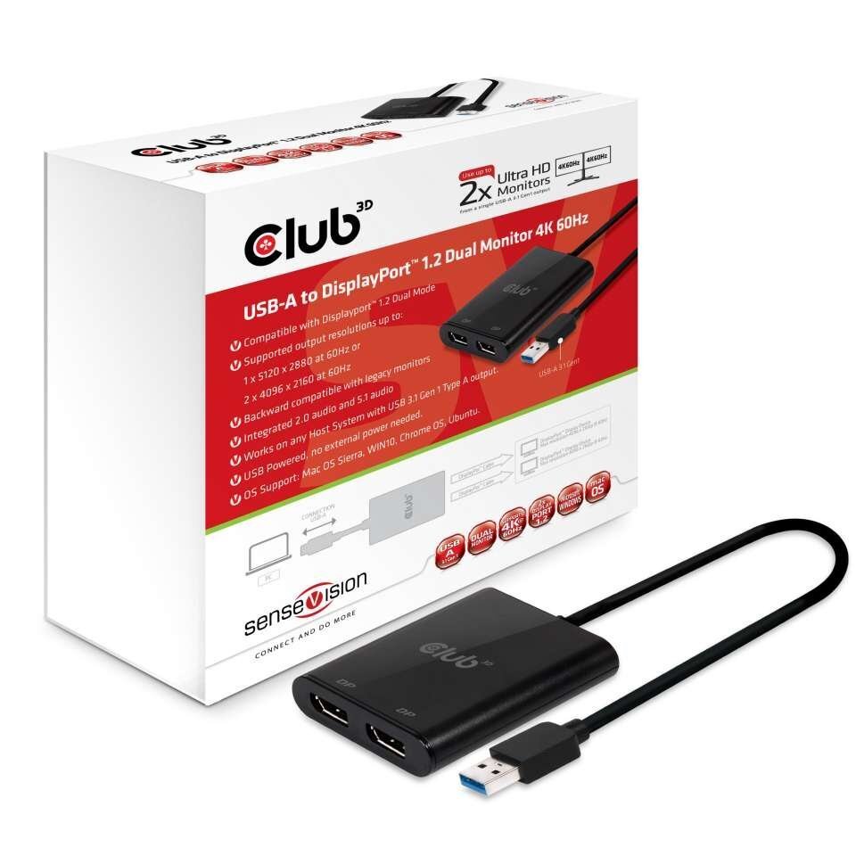 Club 3D, USB-A/Dual DP, 27 cm hind ja info | Kaablid ja juhtmed | kaup24.ee