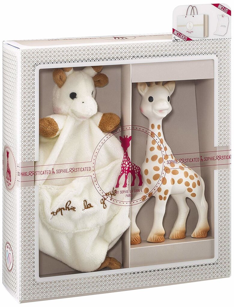 Vulli kaelkirjakute komplekt närimislelu Sophie la Girafe + kaisukas 000003 цена и информация | Imikute mänguasjad | kaup24.ee