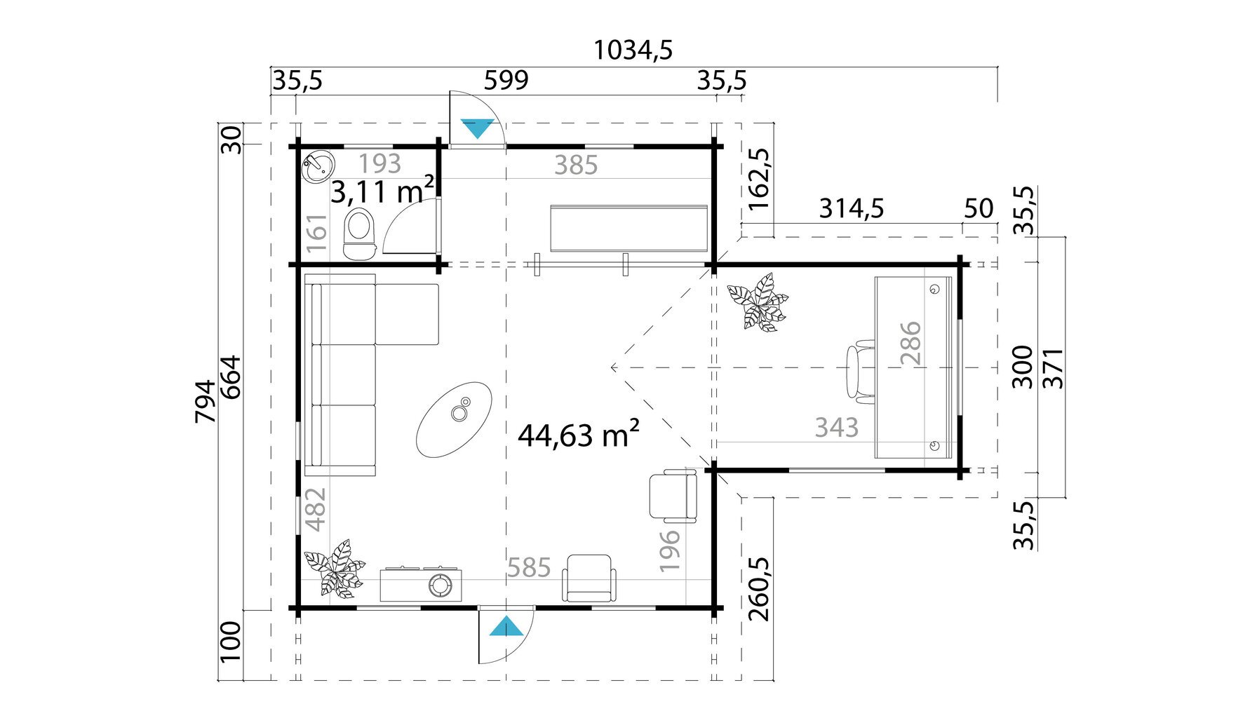 Freespalksuvila Columbia 47,5 m² + terrass 6 m² 70 mm freespalgist hind ja info | Kuurid ja aiamajad | kaup24.ee