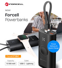 Reisiaku Forcell F-Energy F10k1 10000mah koos Apple Watchi laadijaga, must hind ja info | Akupangad | kaup24.ee