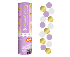 Хлопушка Pastel Party, gold, lilac, white circles 15 см цена и информация | Гудки для вечеринки Clown Face (4шт.) | kaup24.ee
