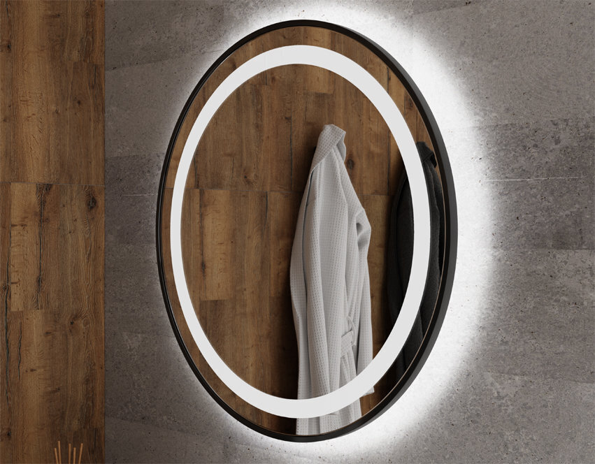 Musta raamiga ümmargune LED-peegel Nemezis 90 cm hind ja info | Peeglid | kaup24.ee