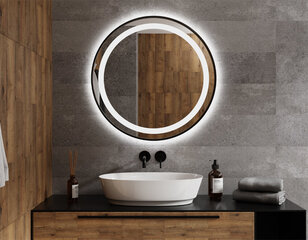 Musta raamiga ümmargune LED-peegel Nemezis 90 cm цена и информация | Подвесные зеркала | kaup24.ee