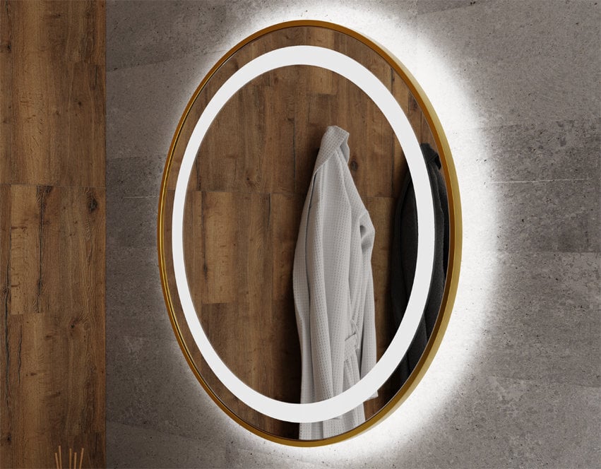 Kuldset värvi raamiga ümmargune LED-peegel Nemezis 90 cm цена и информация | Vannitoa peeglid | kaup24.ee