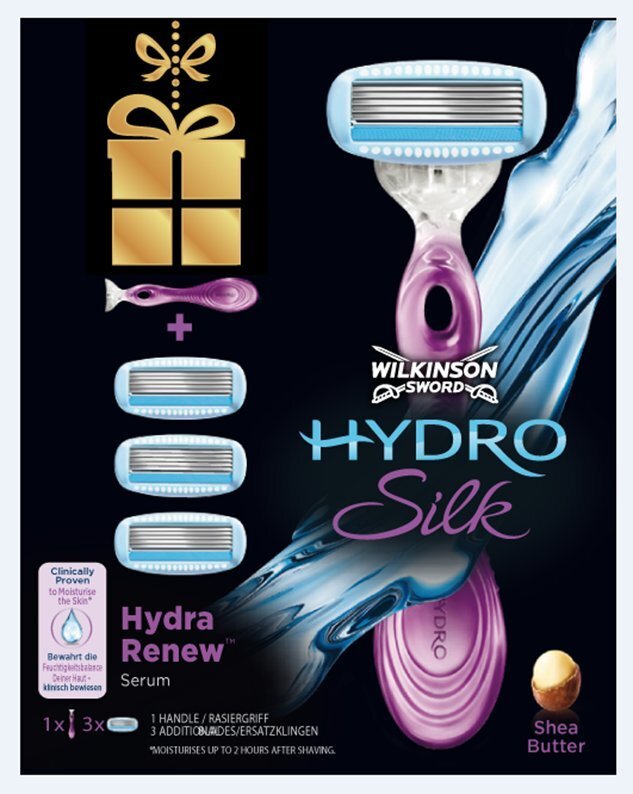 Komplekt naistele Wilkinson Sword Hydro Silk: raseerija 1 tk + raseerimisterad Hydra Renew 3 tk цена и информация | Raseerimisvahendid | kaup24.ee