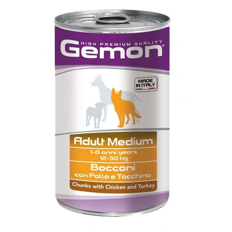 Gemon Dog chunkies Adult Medium with chicken & turkey koera konserv, 1,250 kg hind ja info | Konservid koertele | kaup24.ee