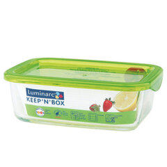 LUMINARC ristkülikukujuline hermeetiline anum rohelise kaanega Keep'n' Box, 370 ml цена и информация | Посуда для хранения еды | kaup24.ee
