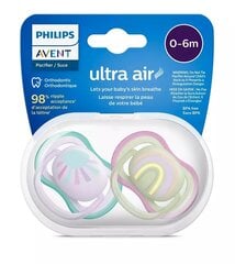 Пустышки Philips Avent Ultra Air, 0-6 месяцев, 2 шт. цена и информация | Соски на бутылочку | kaup24.ee