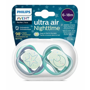 Пустышки Philips Avent Ultra Air Night, 6-18 месяцев, 2 штуки цена и информация | Пустышки | kaup24.ee