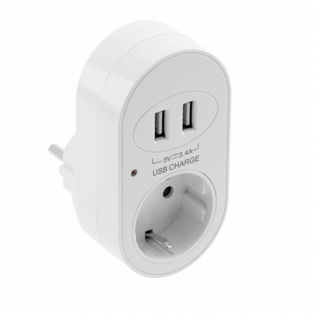 Pistikupesa 2 x USB-ga, Schuko, valge цена и информация | Lülitid ja pistikupesad | kaup24.ee