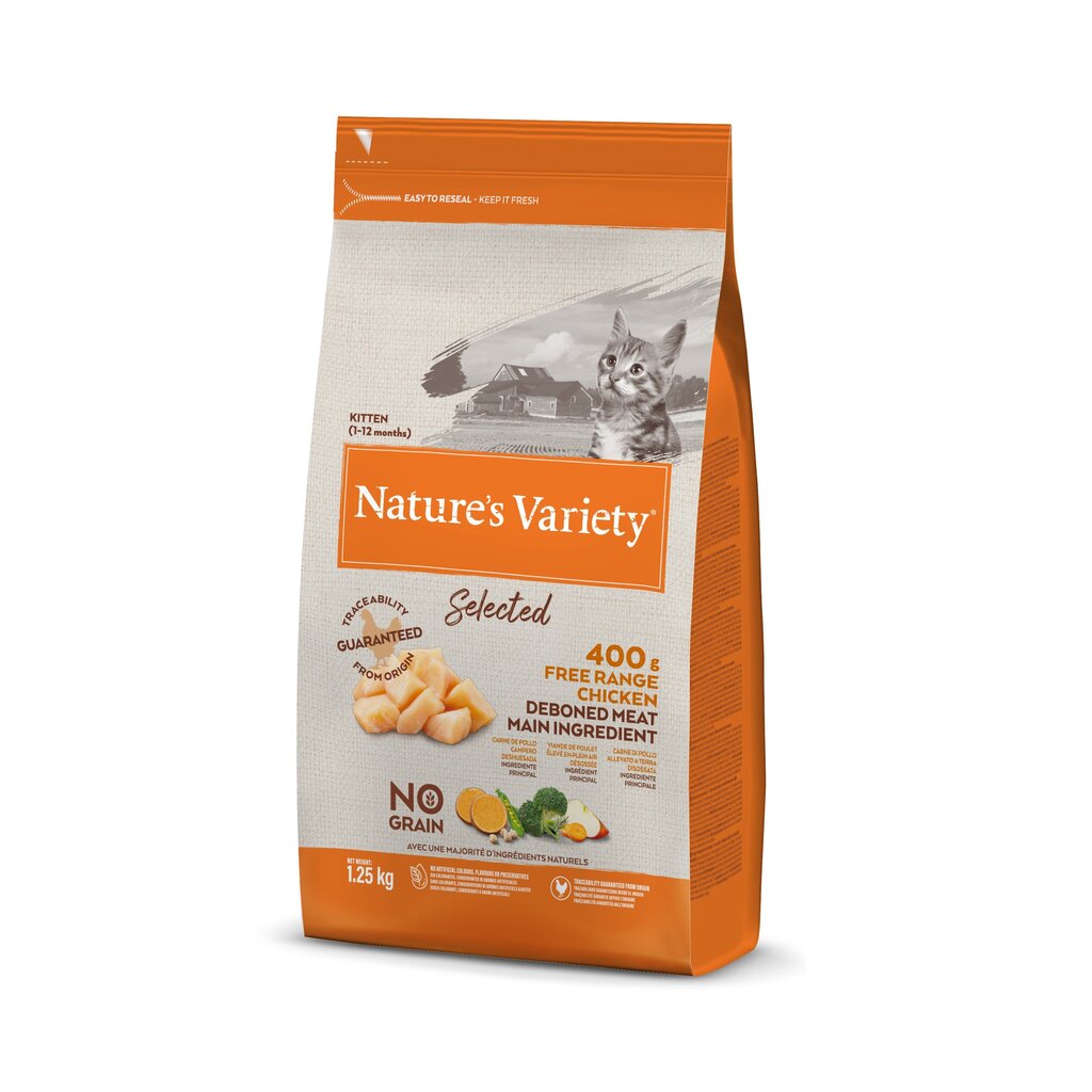 Nature's Variety Selected Kitten kassipoegadele ja imetavatele kassidele koos kanaga, 1,25 kg hind ja info | Kuivtoit kassidele | kaup24.ee