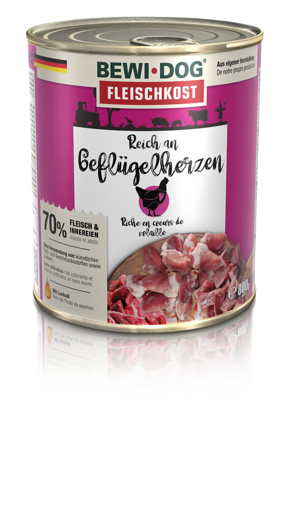 Bewi Dog Rich in Chicken Hearts kanasüdametega koerakonservid 800 g × 6 tk цена и информация | Konservid koertele | kaup24.ee