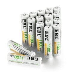 Laetavad patareid, EBL, AAA, Ni-MH, 1100 mAh, 16 tk hind ja info | Patareid | kaup24.ee